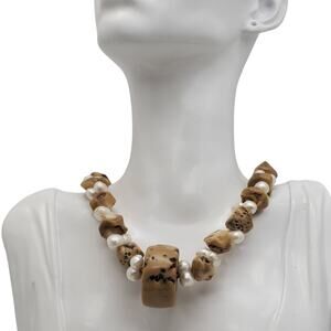 Organic Tan Coral Freshwater Pearl Choker Chunky Nugget Necklace Sterling Silver